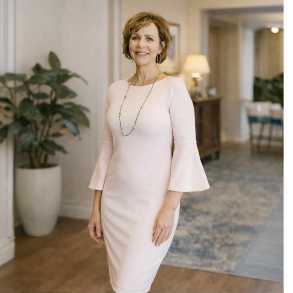 Calvin Klein light pink dress with bell sleeves